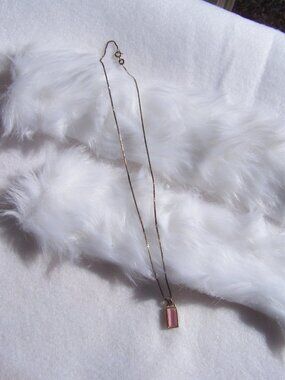 Antique Gold Faux Finish Pink Rectangle Necklace